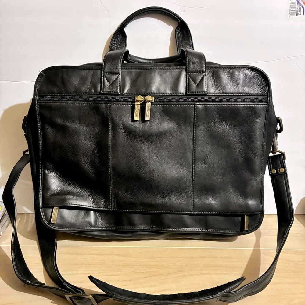 Claire Chase Black Laptop Briefcase Leather Messenger Bag Executive Office 16X13